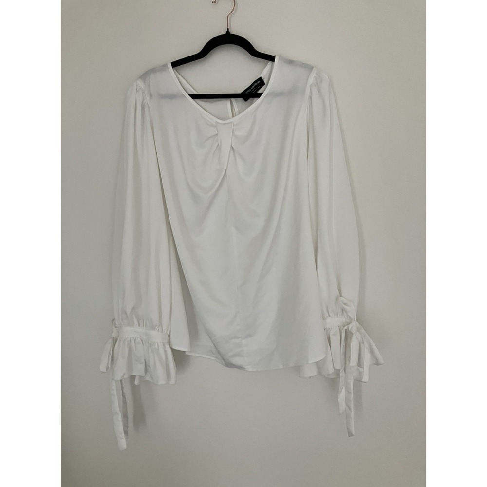 Little Mistress White Satin Blouse With Tie Sleeves Size US 24